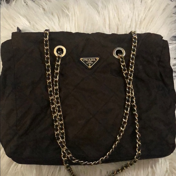 Prada Bags Prada Quilted Nylon Tote Bag With Gold Chain Poshmark